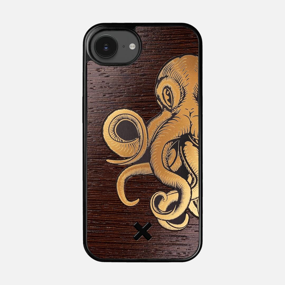 Kraken 2 Case for the Apple iPhone 16e featuring an Engraved Gold and Wenge Wood backer with the Keyway X Mark#Phone Model_iPhone 16e