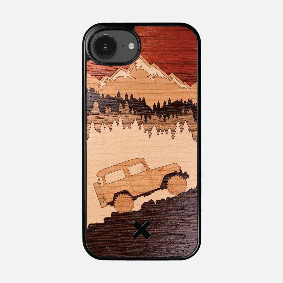 Off-Road Case for the Apple iPhone 16e featuring a Padauk, Cherry, Maple, and Walnut Wood backer with the Keyway X Mark#Phone Model_iPhone 16e