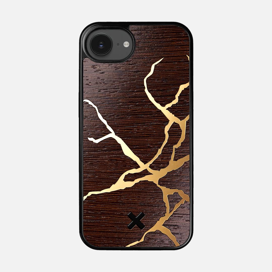 Restore Case for the Apple iPhone 16e featuring a Gold and Wenge Wood backer with the Keyway X Mark#Phone Model_iPhone 16e