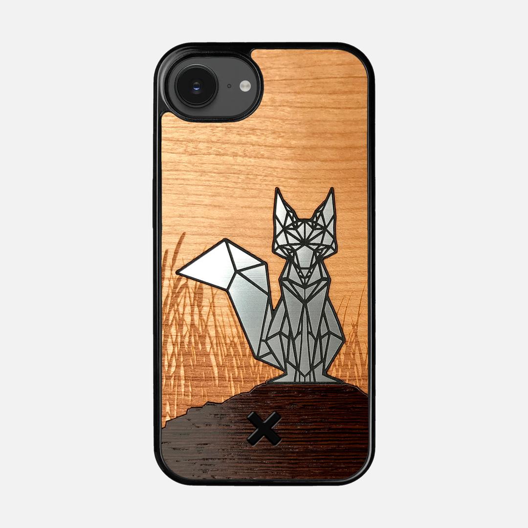 Silver Fox Case for the Apple iPhone 16e featuring an Engraved Silver, Cherry, and Wenge Wood backer with the Keyway X Mark#Phone Model_iPhone 16e