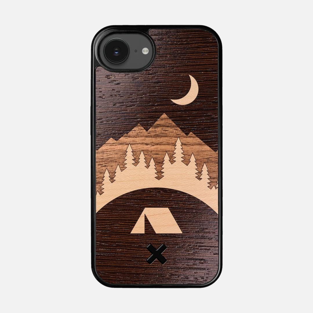 Woodland Case for the Apple iPhone 16e featuring a Wenge, Maple, and Walnut Wood backer with the Keyway X Mark#Phone Model_iPhone 16e