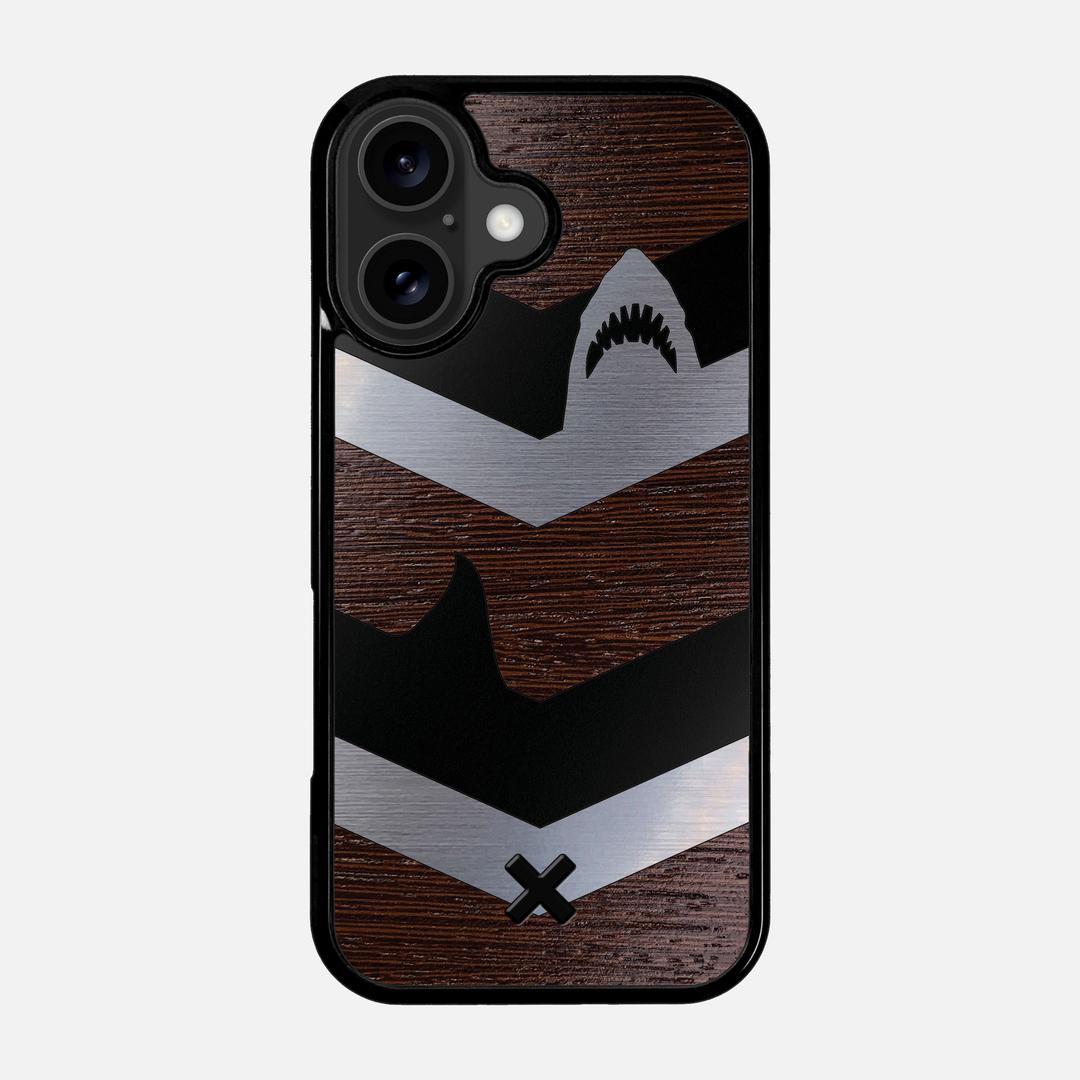 Shark Chevron Case for the Apple iPhone 17 featuring an Engraved Silver and Wenge Wood backer with the Keyway X Mark#Phone Model_iPhone 17