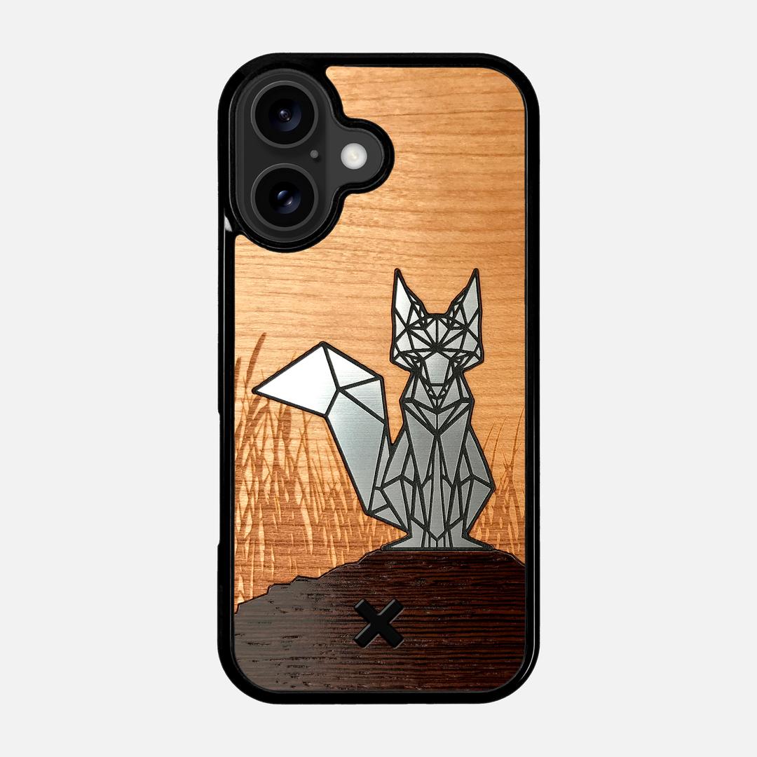 Silver Fox Case for the Apple iPhone 17 featuring an Engraved Silver, Cherry, and Wenge Wood backer with the Keyway X Mark#Phone Model_iPhone 17