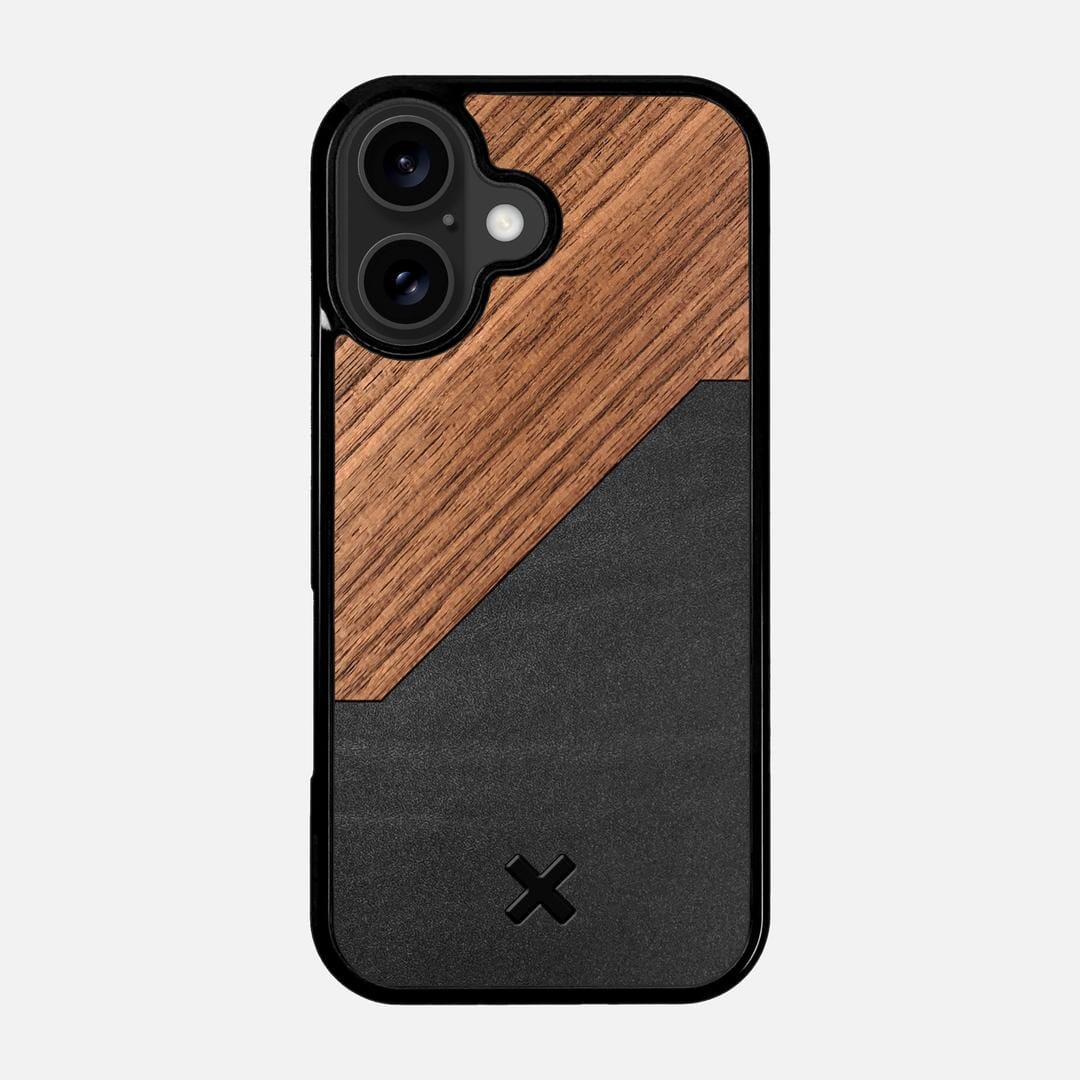 Walnut Rift Case for the Apple iPhone 17 featuring a Genuine Leather and Walnut Wood backer with the Keyway X Mark#Phone Model_iPhone 17
