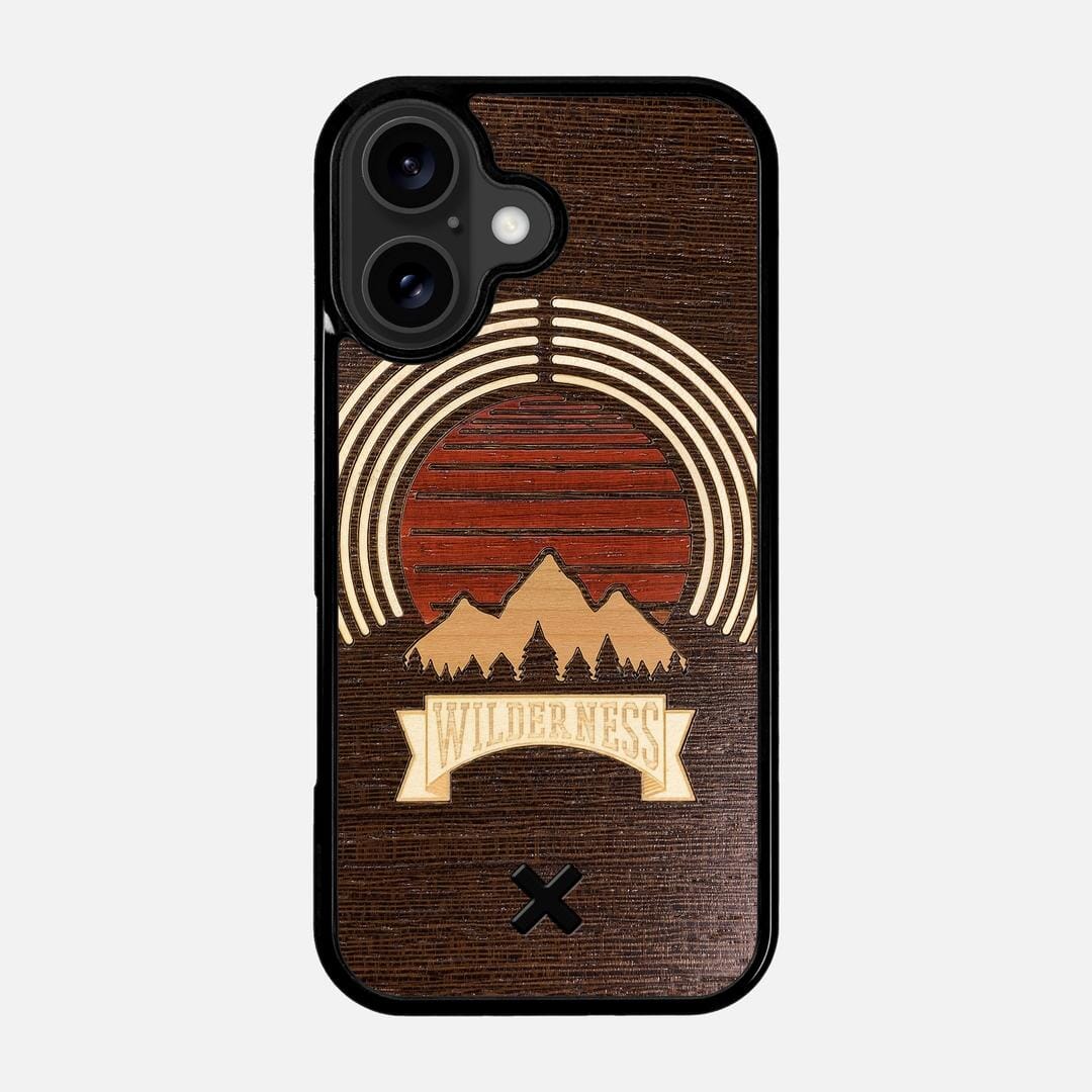 Wilderness Case for the Apple iPhone 17 featuring a Maple, Padauk, and Cherry Sunset inlay on a Wenge Wood backer with the Keyway X Mark#Phone Model_iPhone 17
