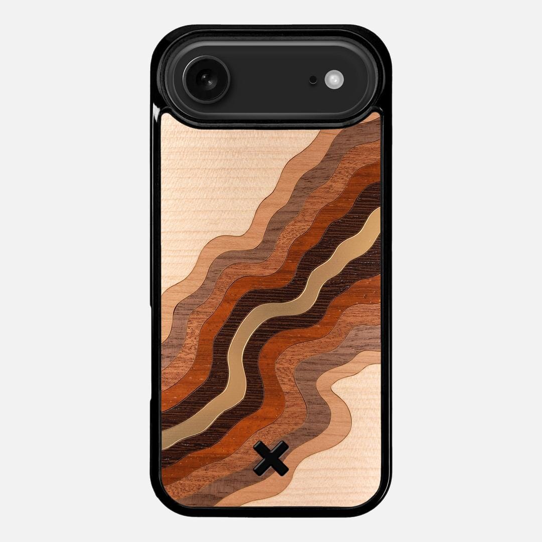 Canyon Case for the Apple iPhone 17 Air featuring a flowing Gold, Maple, Cherry, Walnut, Sapele, Padauk, and Wenge Wood backer with the Keyway X Mark#Phone Model_iPhone 17 Air