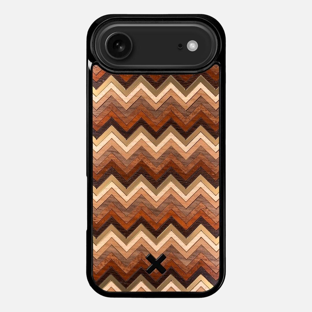 Echo Case for the Apple iPhone 17 Air featuring a zigzag Gold, Maple, Cherry, Walnut, Sapele, Padauk, and Wenge Wood backer with the Keyway X Mark#Phone Model_iPhone 17 Air