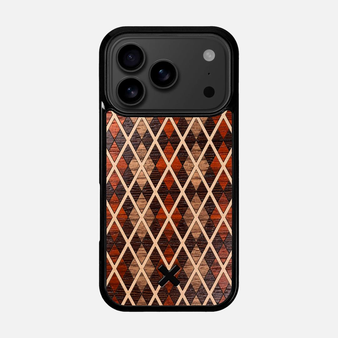 Argyle Case for the Apple iPhone 17 Pro featuring a Walnut, Padauk, Wenge, and Maple Wood backer with the Keyway X Mark#Phone Model_iPhone 17 Pro