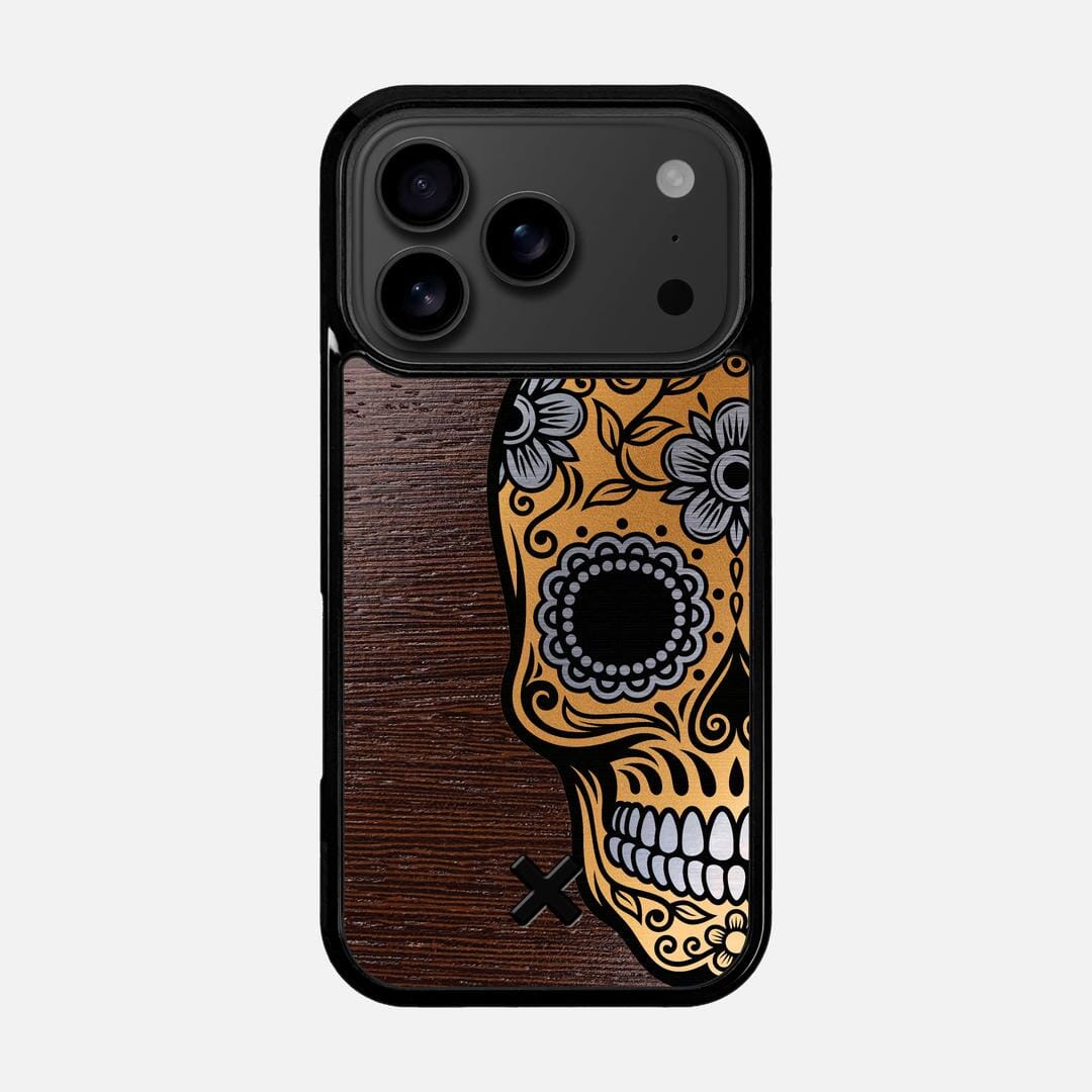 Calavera Case for the Apple iPhone 17 Pro featuring an Engraved Gold and Wenge Wood backer with the Keyway X Mark#Phone Model_iPhone 17 Pro