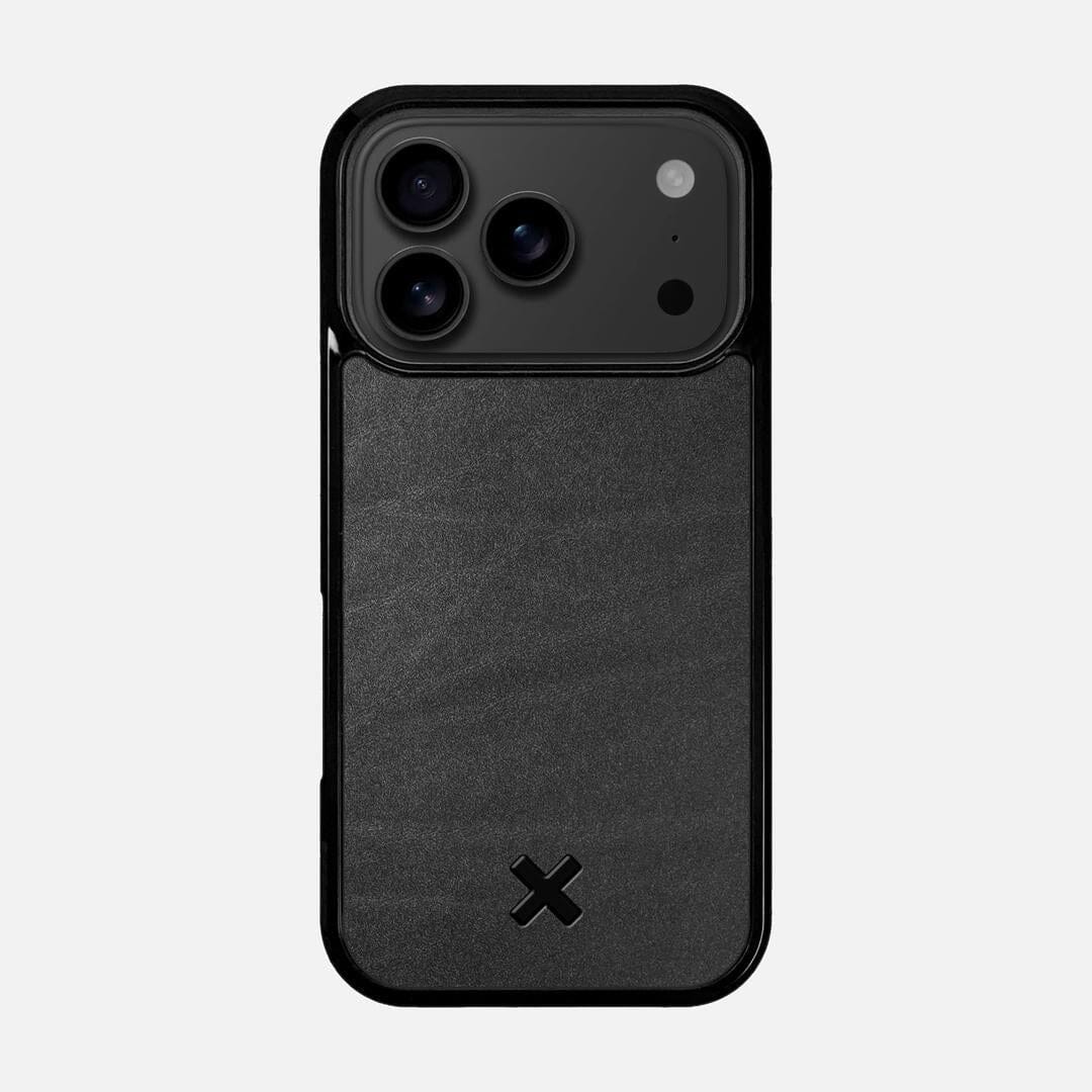 Charcoal Leather Case for the Apple iPhone 17 Pro featuring a Genuine Leather backer with the Keyway X Mark#Phone Model_iPhone 17 Pro