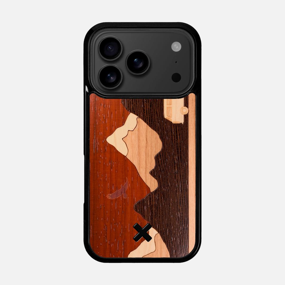 Cross Country Case for the Apple iPhone 17 Pro featuring a Padauk, Maple, Cherry, and Wenge Wood backer with the Keyway X Mark#Phone Model_iPhone 17 Pro