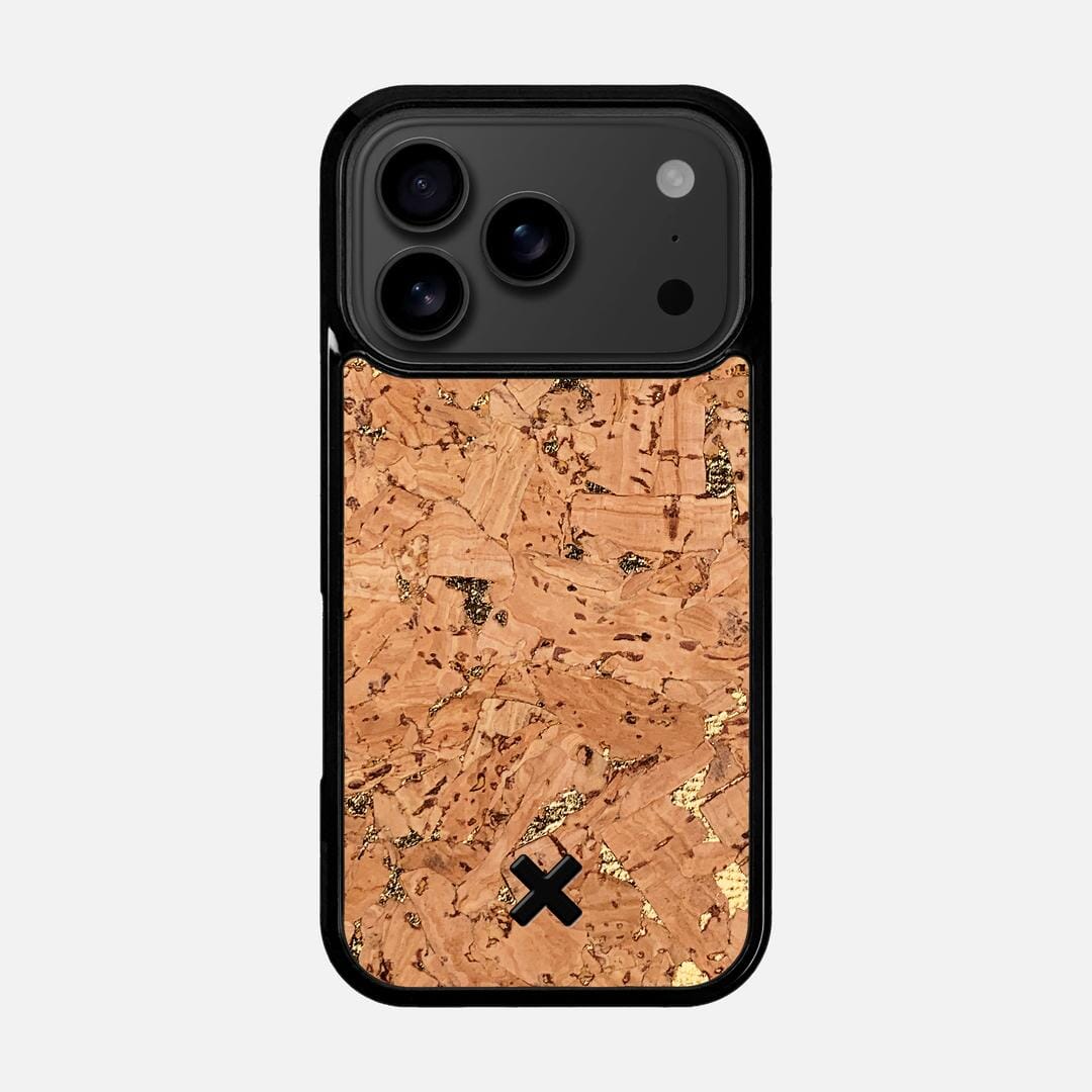Gold Cork Case for the Apple iPhone 17 Pro featuring a Genuine Cork backer with the Keyway X Mark#Phone Model_iPhone 17 Pro