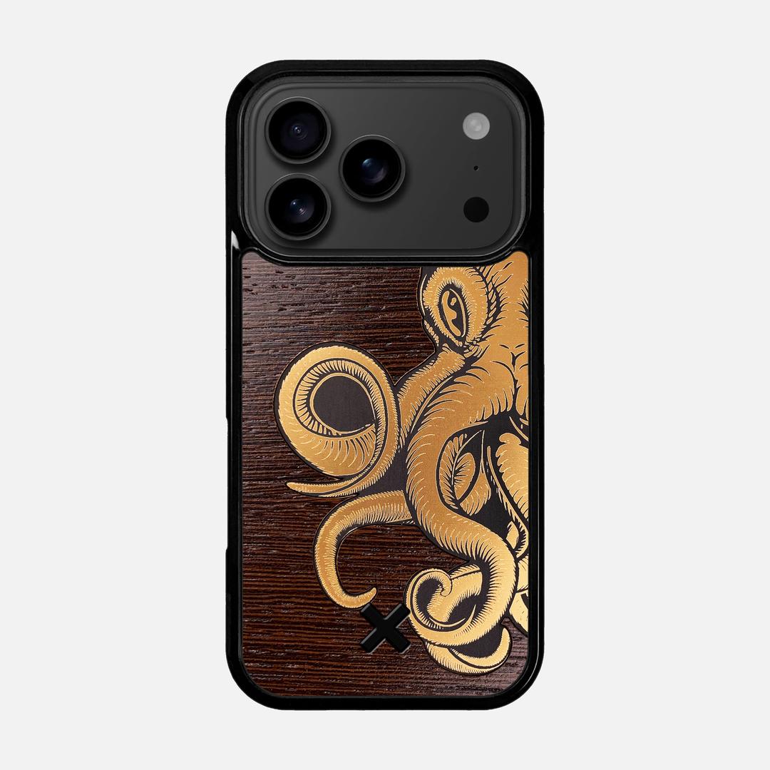 Kraken 2 Case for the Apple iPhone 17 Pro featuring an Engraved Gold and Wenge Wood backer with the Keyway X Mark#Phone Model_iPhone 17 Pro