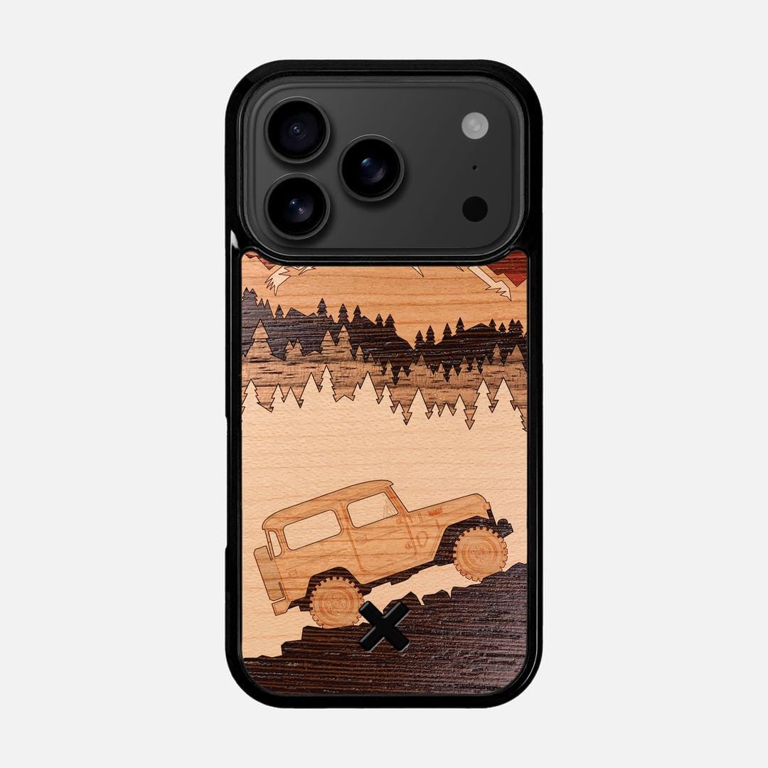 Off-Road Case for the Apple iPhone 17 Pro featuring a Padauk, Cherry, Maple, and Walnut Wood backer with the Keyway X Mark#Phone Model_iPhone 17 Pro