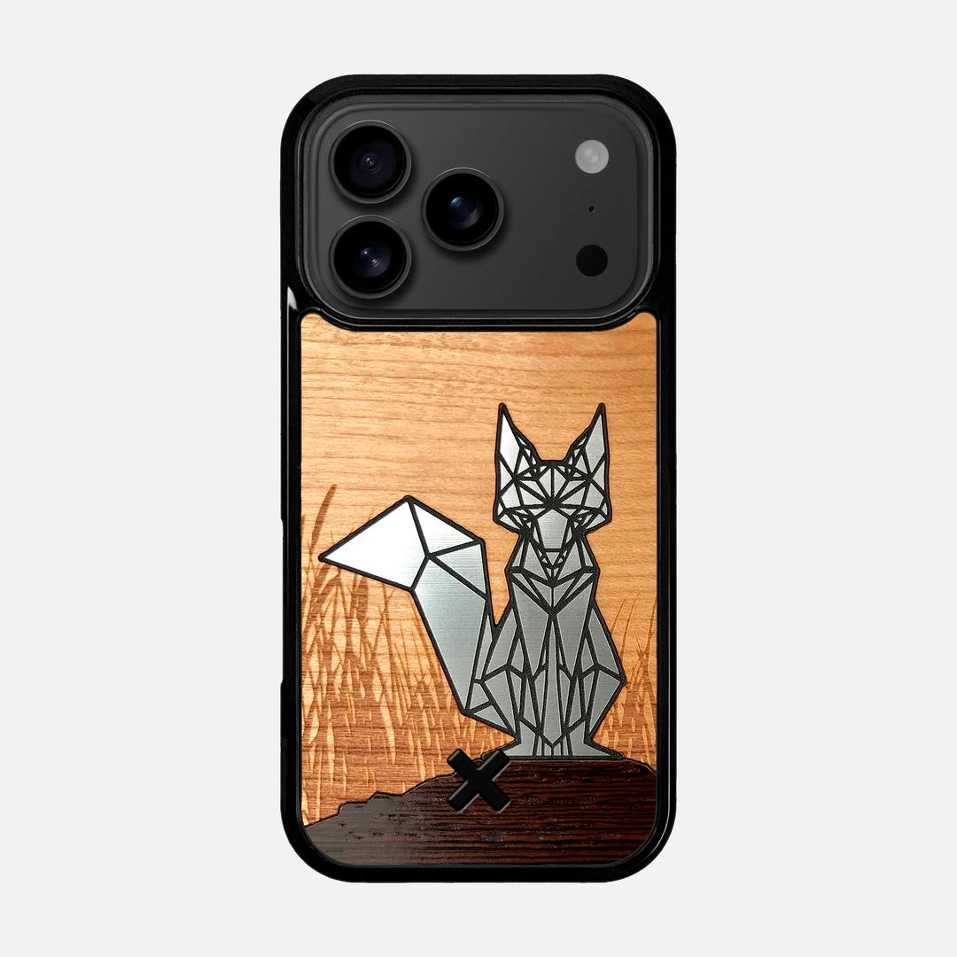 Silver Fox Case for the Apple iPhone 17 Pro featuring an Engraved Silver, Cherry, and Wenge Wood backer with the Keyway X Mark#Phone Model_iPhone 17 Pro