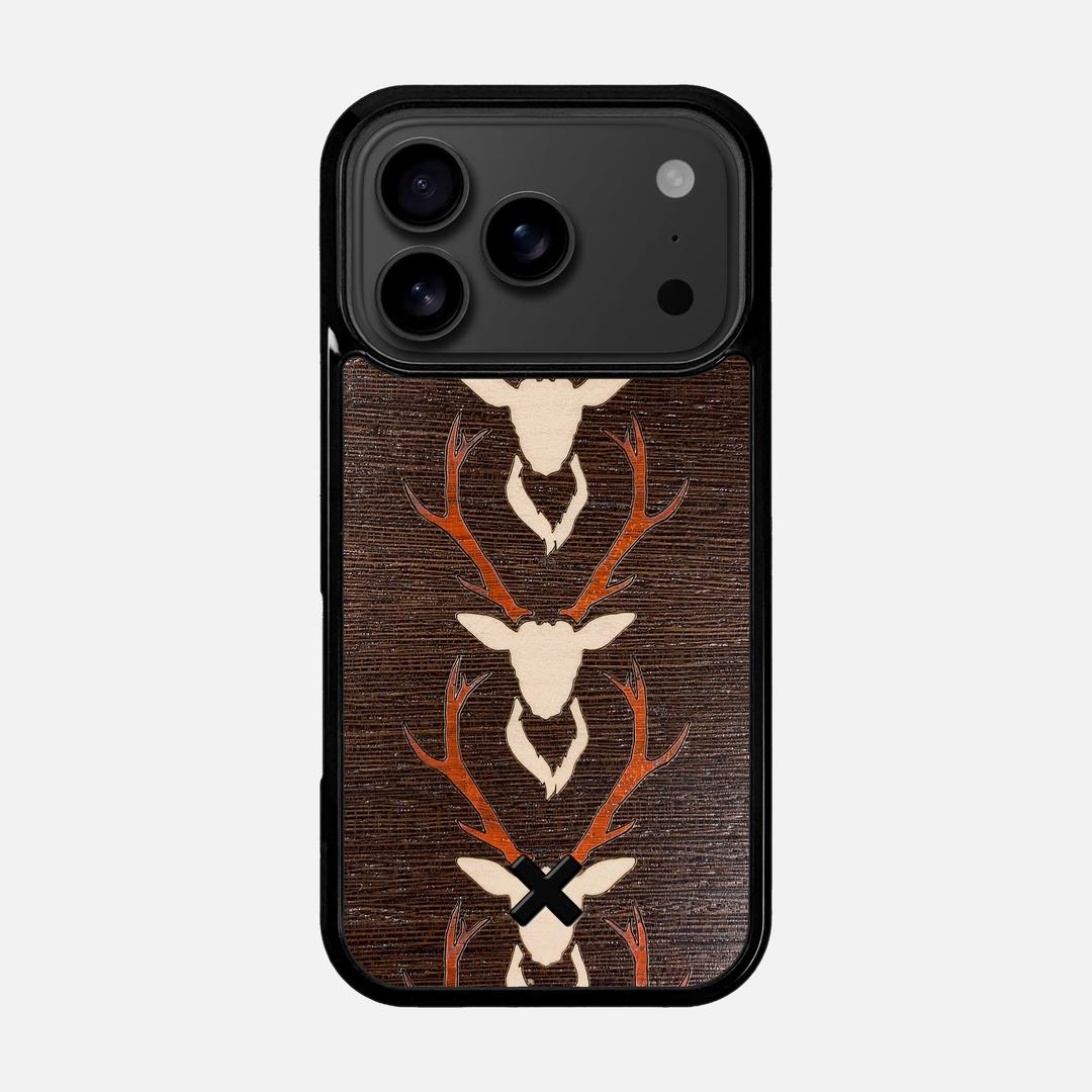 Stag Case for the Apple iPhone 17Pro featuring a Maple & Padauk Deer Inlay on a Wenge Wood backer with the Keyway X Mark#Phone Model_iPhone 17 Pro