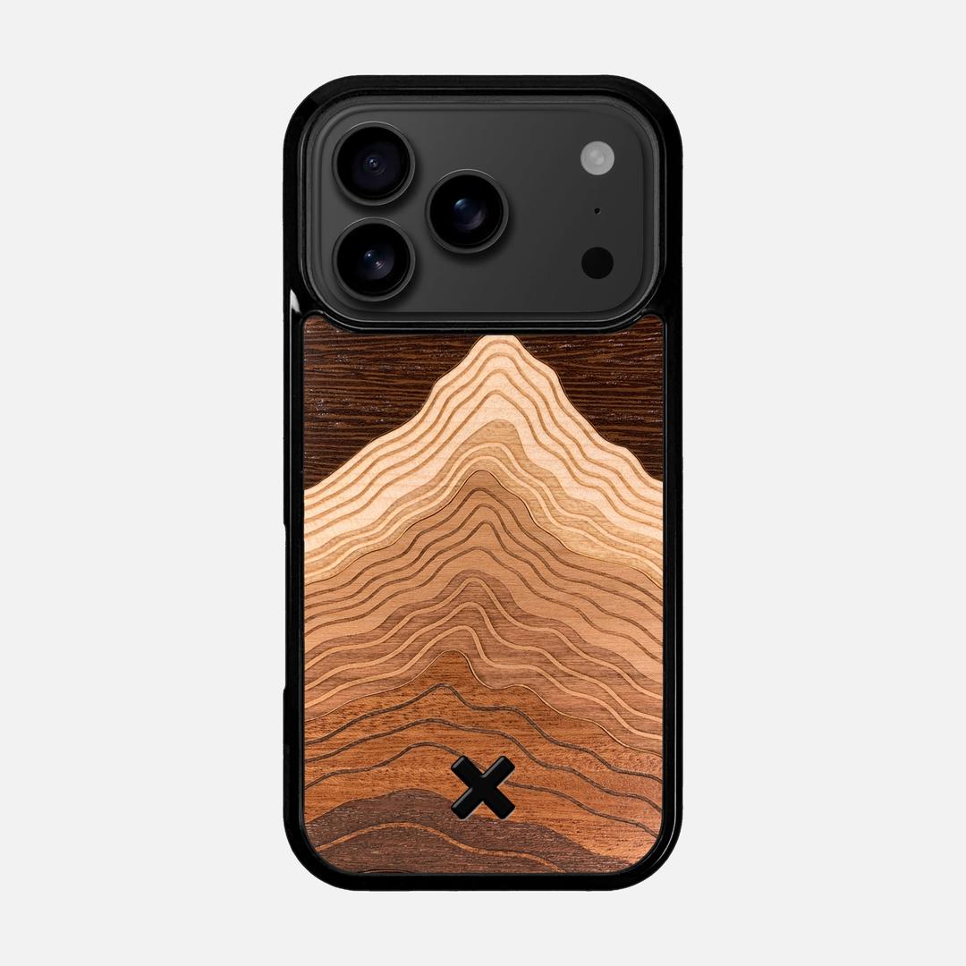 Summit Case for the Apple iPhone 17 Pro featuring a mountain of Wenge, Maple, Cherry, and Sapele Wood backer with the Keyway X Mark#Phone Model_iPhone 17 Pro