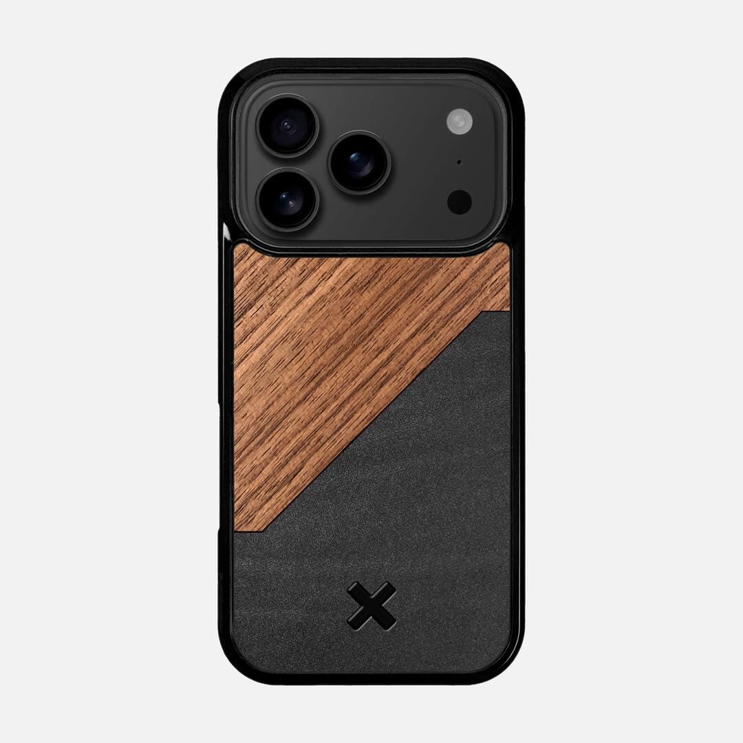 Walnut Rift Case for the Apple iPhone 17 Pro featuring a Genuine Leather and Walnut Wood backer with the Keyway X Mark#Phone Model_iPhone 17 Pro