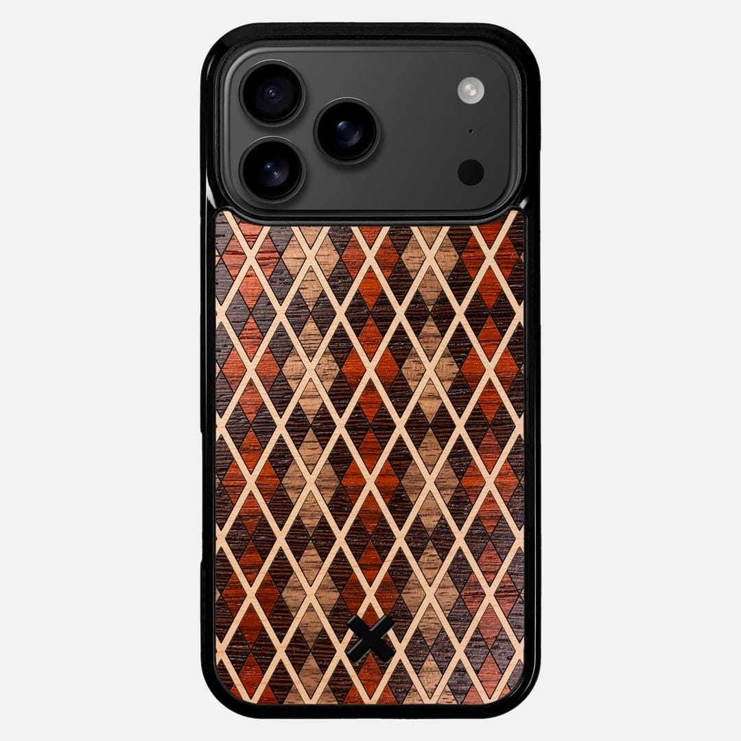 Argyle Case for the Apple iPhone 17 Pro Max featuring a Walnut, Padauk, Wenge, and Maple Wood backer with the Keyway X Mark#Phone Model_iPhone 17 Pro Max