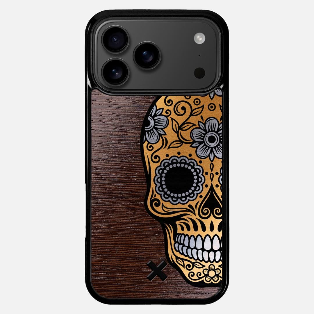 Calavera Case for the Apple iPhone 17 Pro Max featuring an Engraved Gold and Wenge Wood backer with the Keyway X Mark#Phone Model_iPhone 17 Pro Max