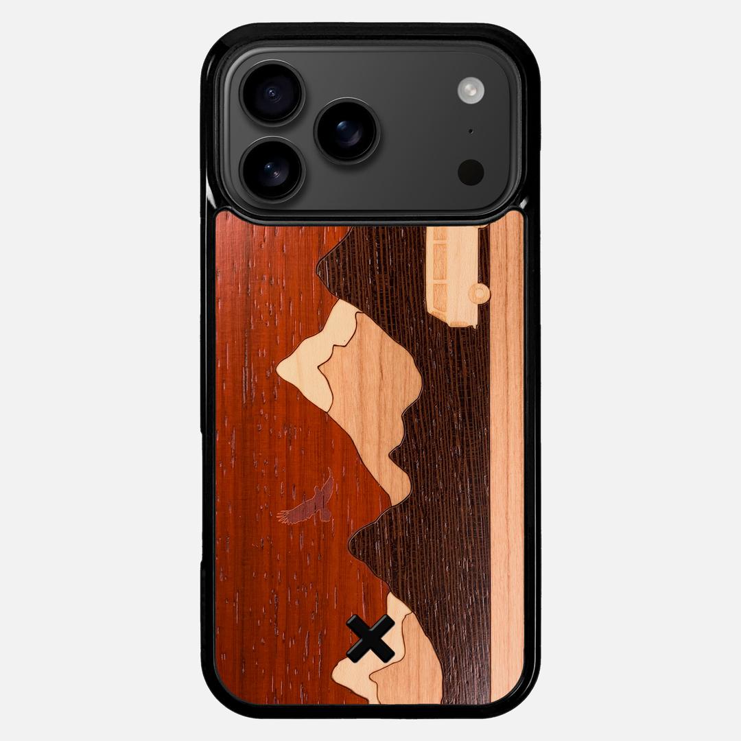 Cross Country Case for the Apple iPhone 17 Pro Max featuring a Padauk, Maple, Cherry, and Wenge Wood backer with the Keyway X Mark#Phone Model_iPhone 17 Pro Max