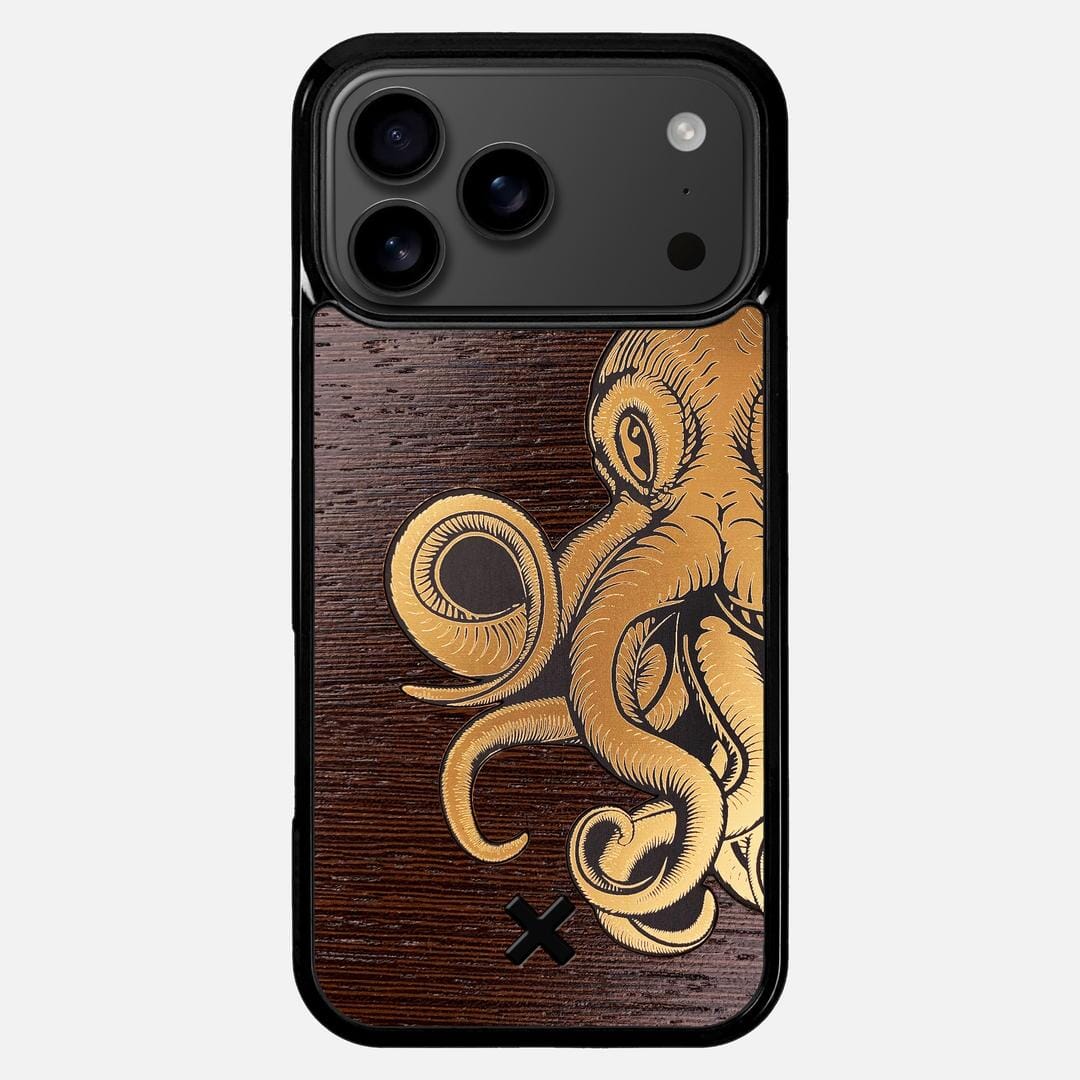 Kraken 2 Case for the Apple iPhone 17 Pro Max featuring an Engraved Gold and Wenge Wood backer with the Keyway X Mark#Phone Model_iPhone 17 Pro Max