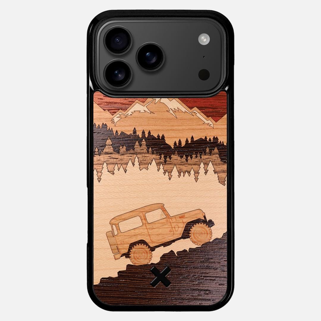 Off-Road Case for the Apple iPhone 17 Pro Max featuring a Padauk, Cherry, Maple, and Walnut Wood backer with the Keyway X Mark#Phone Model_iPhone 17 Pro Max