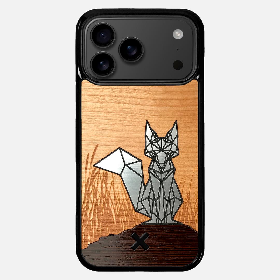 Silver Fox Case for the Apple iPhone 17 Pro Max featuring an Engraved Silver, Cherry, and Wenge Wood backer with the Keyway X Mark#Phone Model_iPhone 17 Pro Max