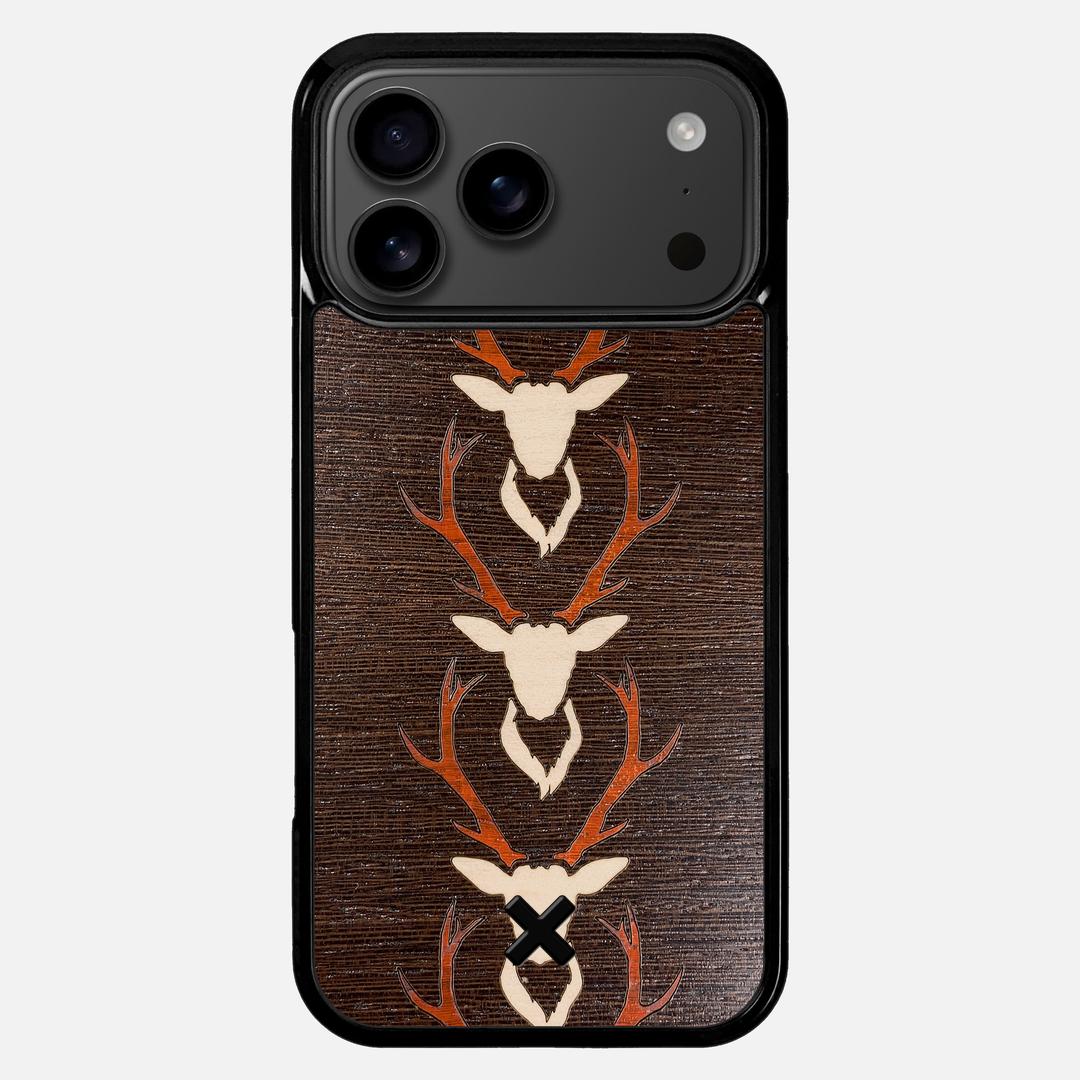 Stag Case for the Apple iPhone 17 Pro Max featuring a Maple & Padauk Deer Inlay on a Wenge Wood backer with the Keyway X Mark#Phone Model_iPhone 17 Pro Max