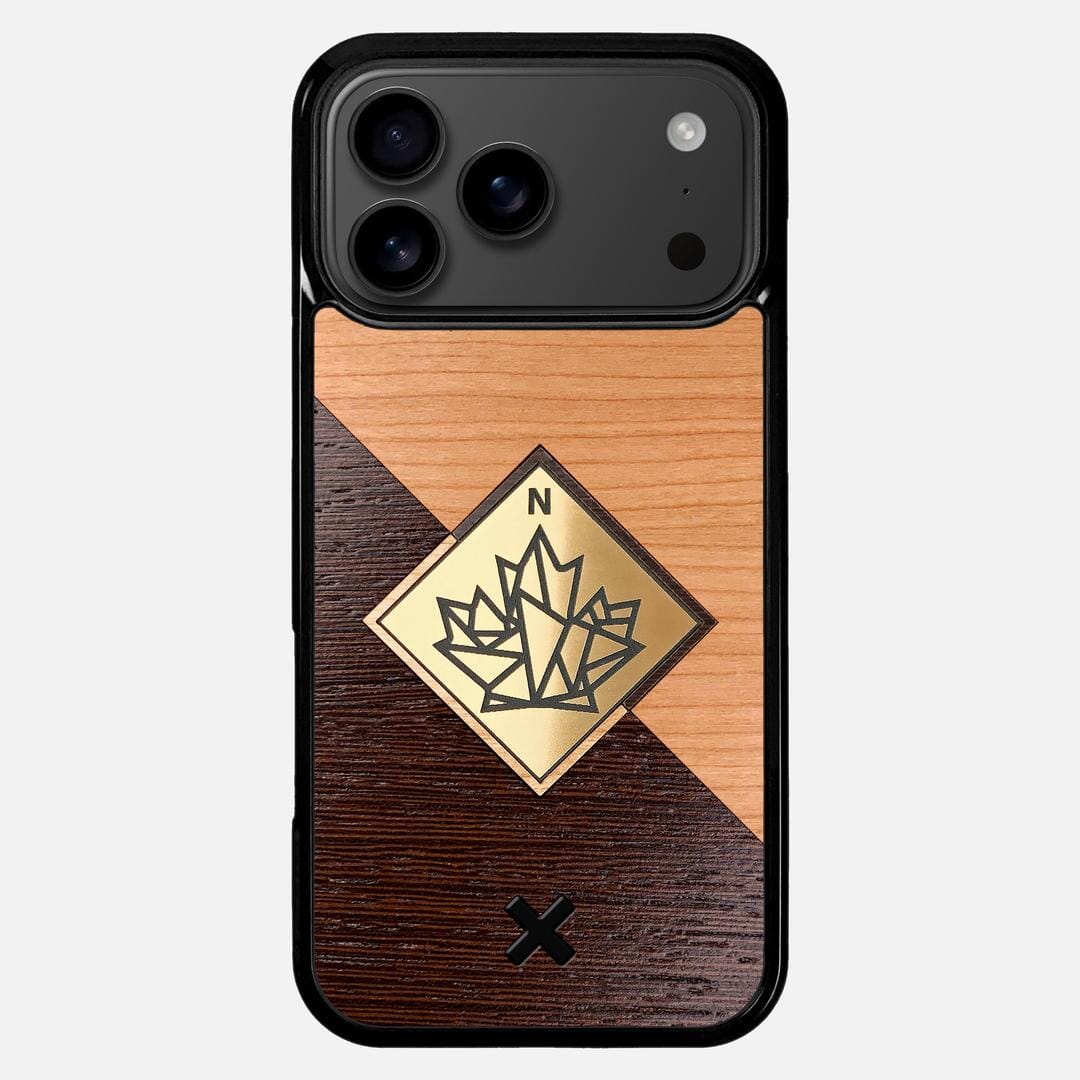 True North Case for the Apple iPhone 17 Pro Max featuring an Engraved Gold, Cherry, and Wenge Wood backer with the Keyway X Mark#Phone Model_iPhone 17 Pro Max