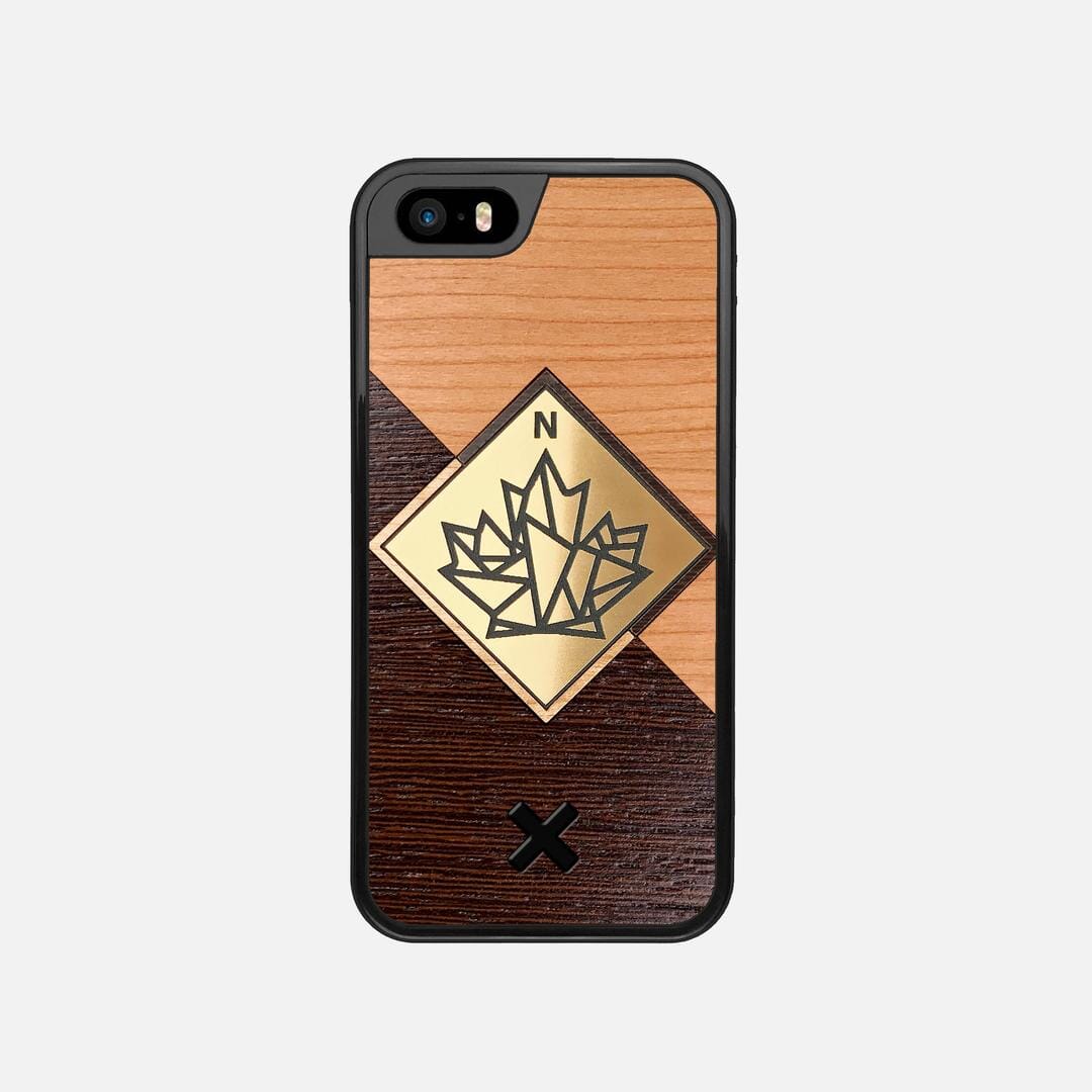 True North Case for the Apple iPhone 5 featuring an Engraved Gold, Cherry, and Wenge Wood backer with the Keyway X Mark#Phone Model_iPhone 5