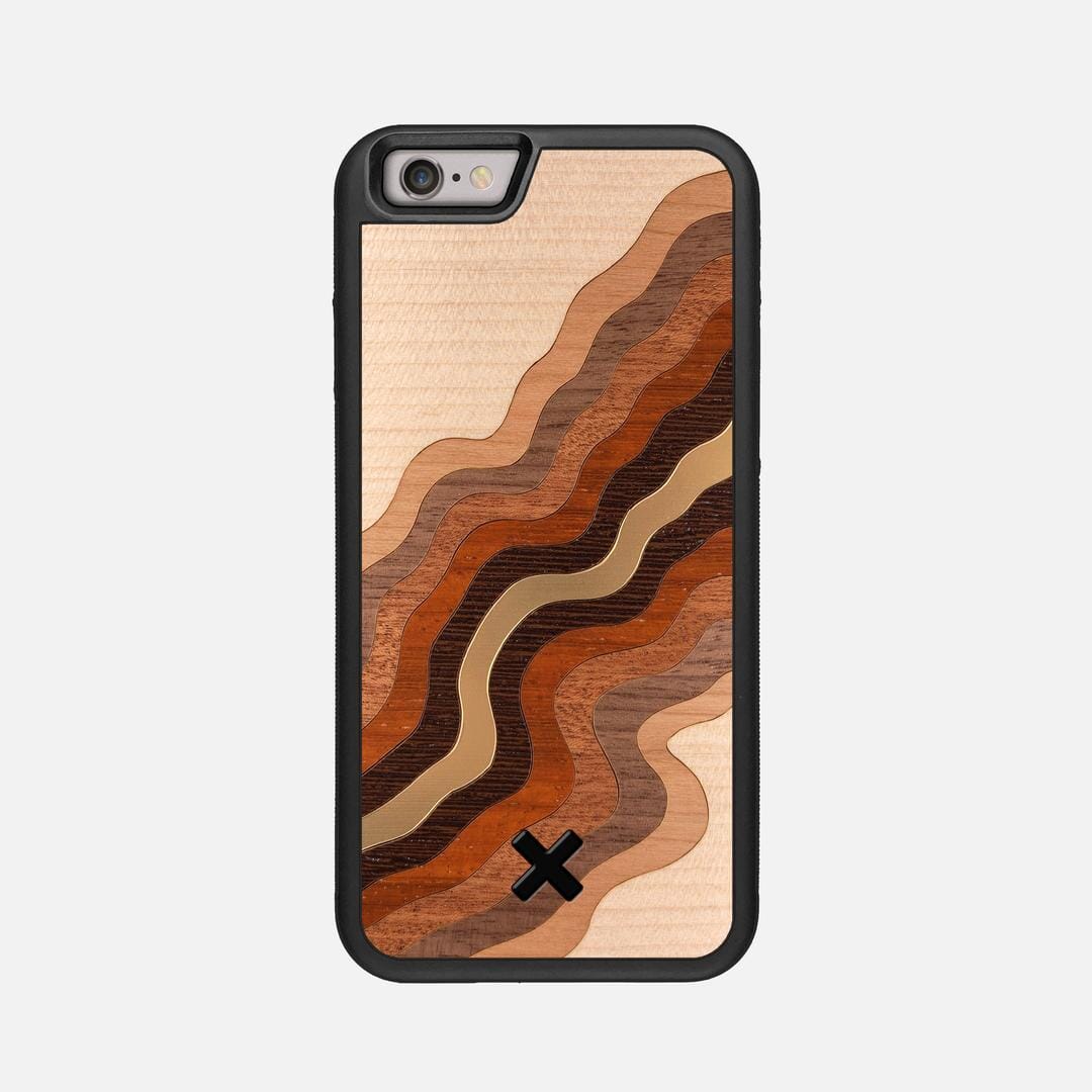 Canyon Case for the Apple iPhone 6S featuring a flowing Gold, Maple, Cherry, Walnut, Sapele, Padauk, and Wenge Wood backer with the Keyway X Mark#Phone Model_iPhone 6S