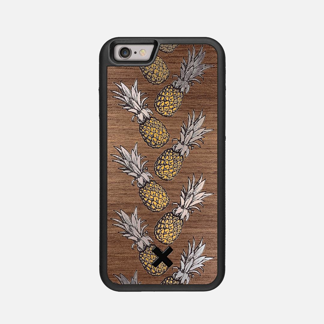 Pineapple Case for the Apple iPhone 6S featuring a repeating gold and silver Pineapple inlay on a Walnut Wood backer with the Keyway X Mark#Phone Model_iPhone 6S