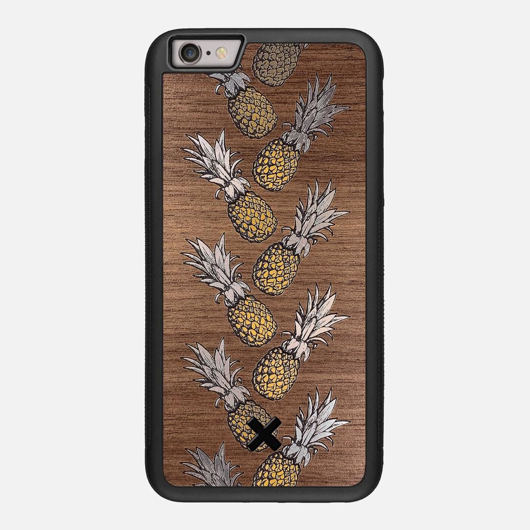 Pineapple Case for the Apple iPhone 6S Plus featuring a repeating gold and silver Pineapple inlay on a Walnut Wood backer with the Keyway X Mark#Phone Model_iPhone 6S Plus
