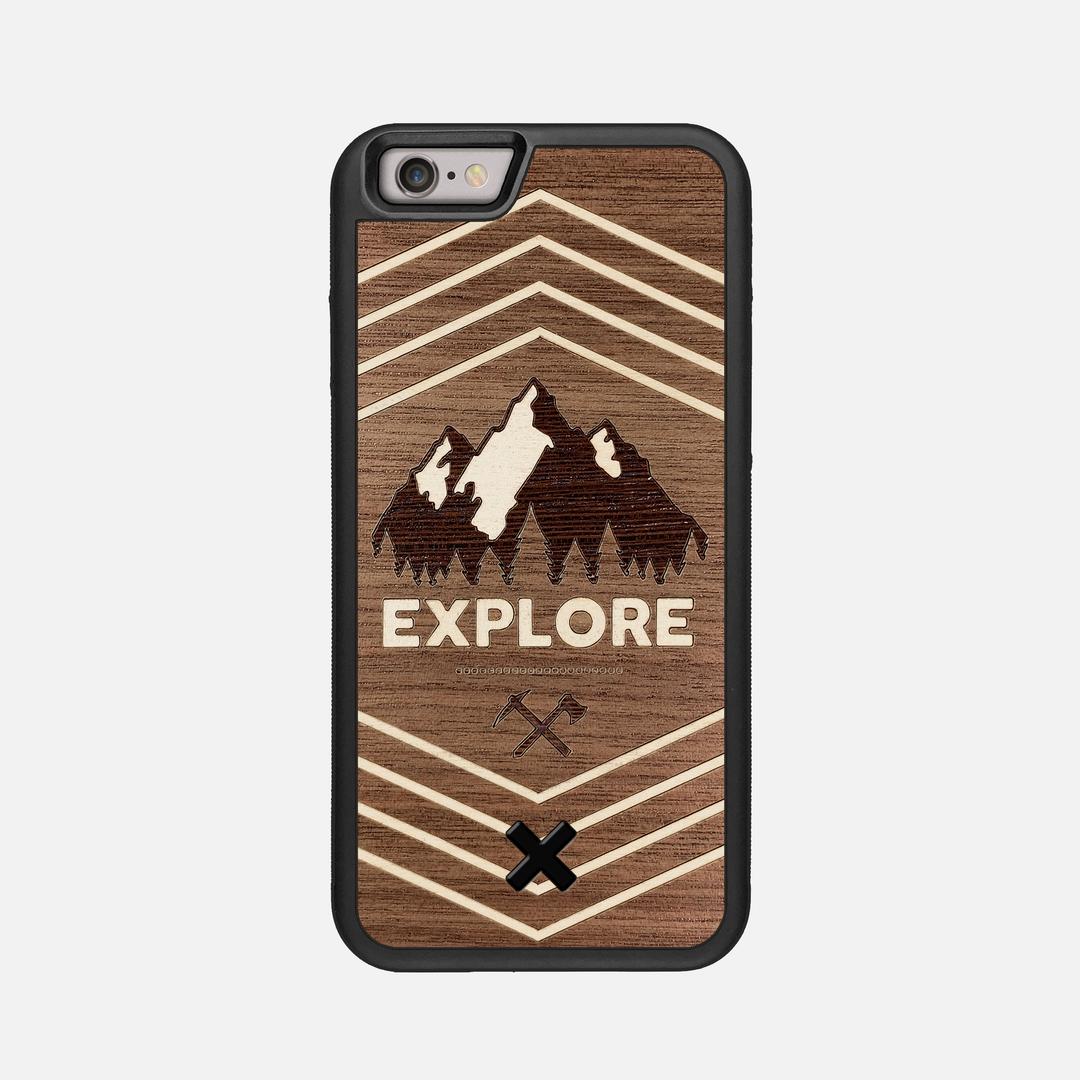 Explore Case for the Apple iPhone 6 featuring a Wenge and Maple Mountain Range inlay on a Walnut Wood backer with the Keyway X Mark#Phone Model_iPhone 6