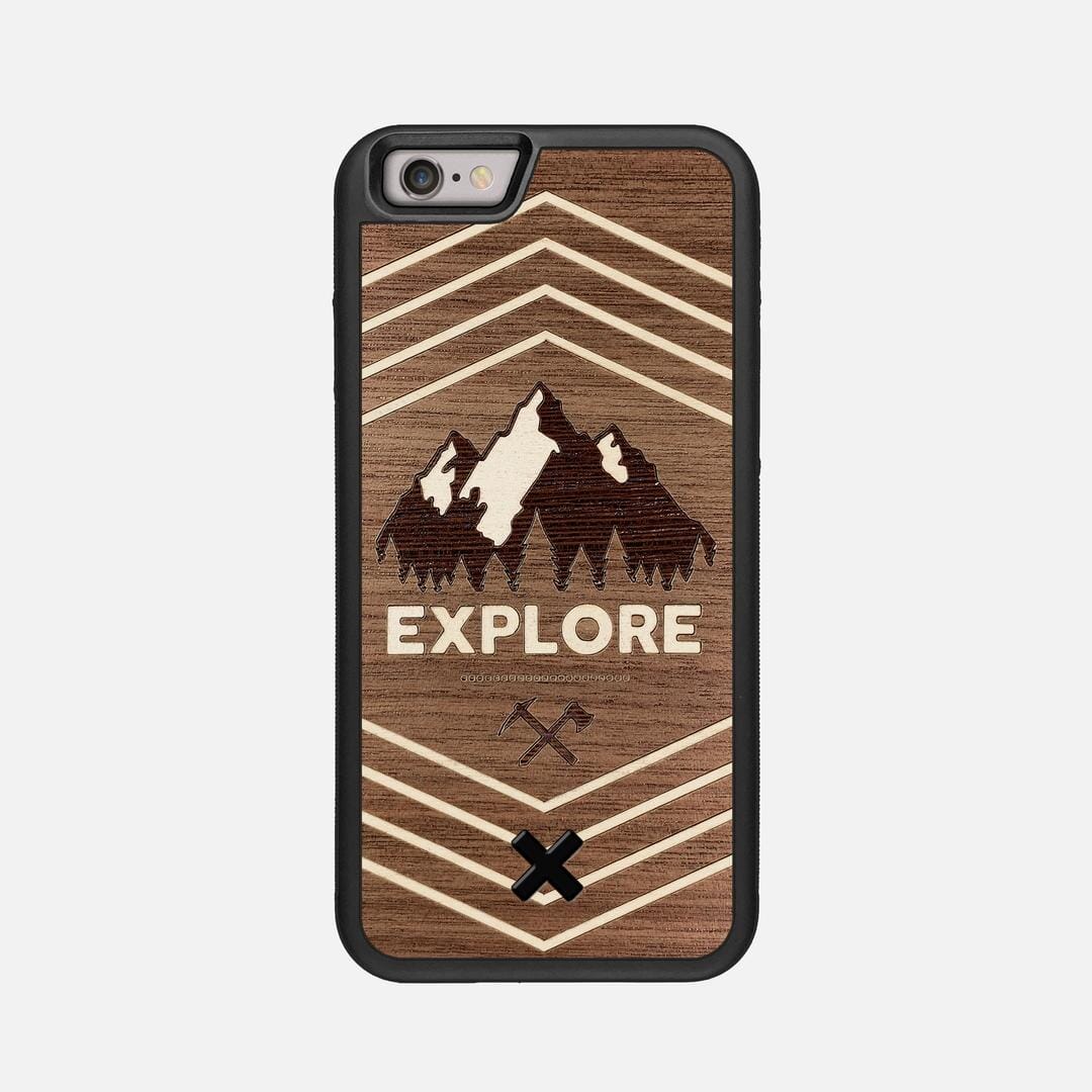 Explore Case for the Apple iPhone 6 featuring a Wenge and Maple Mountain Range inlay on a Walnut Wood backer with the Keyway X Mark#Phone Model_iPhone 6