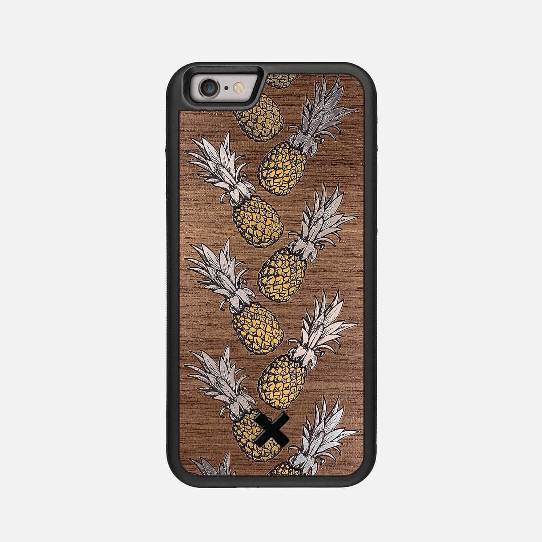 Pineapple Case for the Apple iPhone 6 featuring a repeating gold and silver Pineapple inlay on a Walnut Wood backer with the Keyway X Mark#Phone Model_iPhone 6