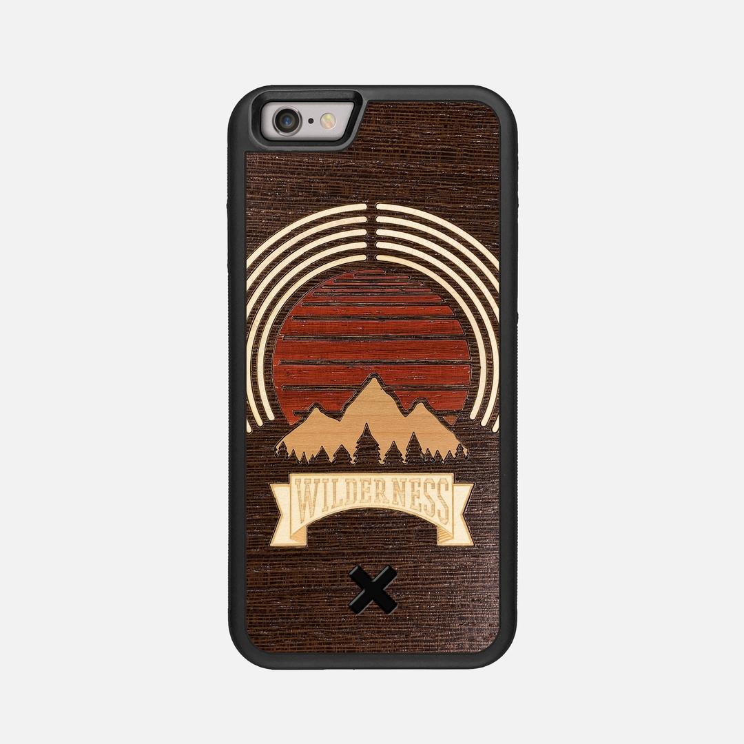 Wilderness Case for the Apple iPhone 6 featuring a Maple, Padauk, and Cherry Sunset inlay on a Wenge Wood backer with the Keyway X Mark#Phone Model_iPhone 6