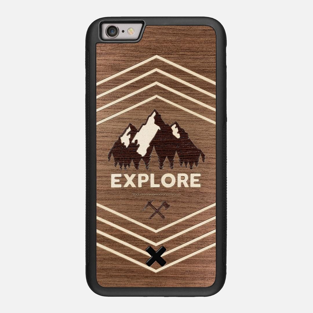 Explore Case for the Apple iPhone 6 Plus featuring a Wenge and Maple Mountain Range inlay on a Walnut Wood backer with the Keyway X Mark#Phone Model_iPhone 6 Plus