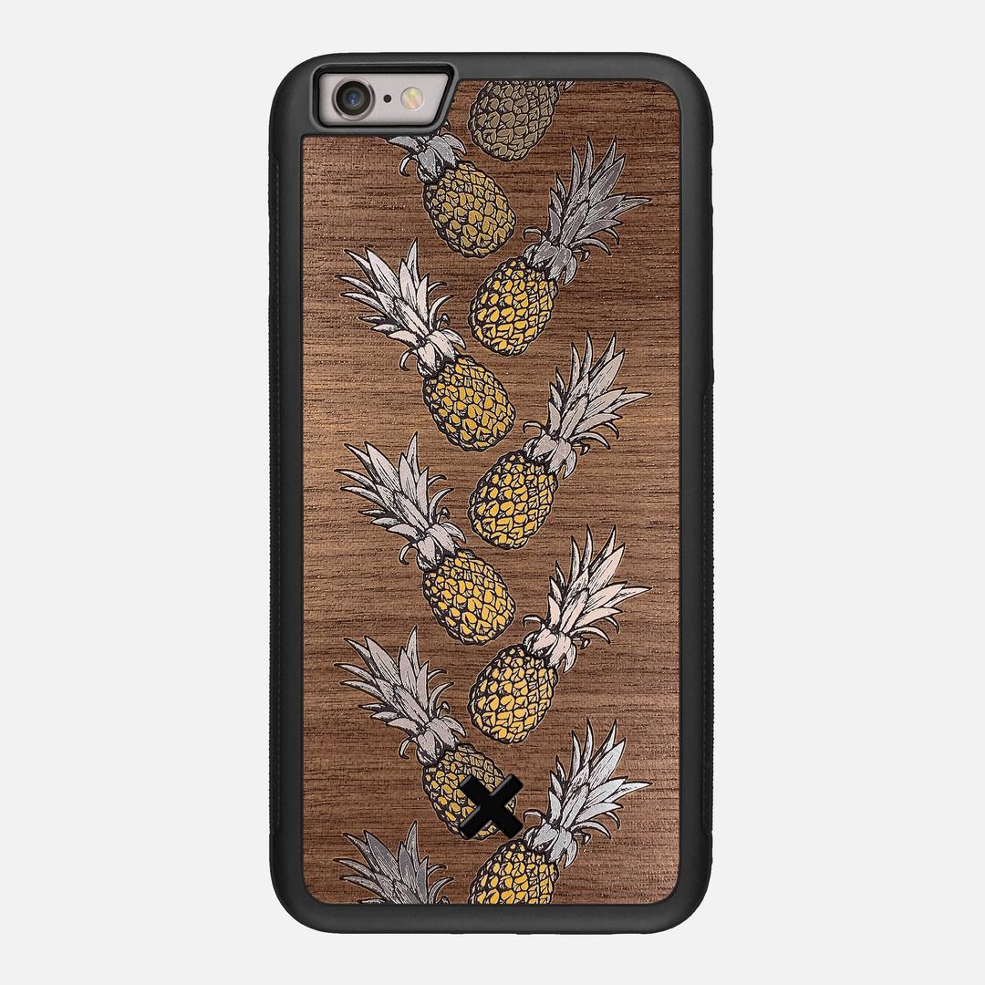 Pineapple Case for the Apple iPhone 6 Plus featuring a repeating gold and silver Pineapple inlay on a Walnut Wood backer with the Keyway X Mark#Phone Model_iPhone 6 Plus