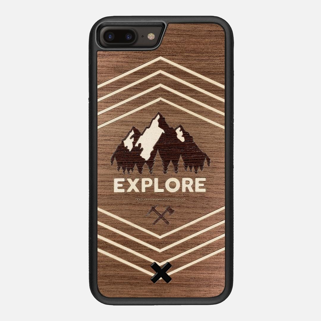 Explore Case for the Apple iPhone 7 Plus featuring a Wenge and Maple Mountain Range inlay on a Walnut Wood backer with the Keyway X Mark#Phone Model_iPhone 7 Plus