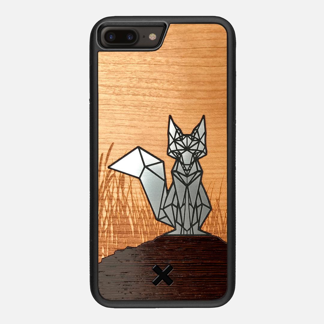 Silver Fox Case for the Apple iPhone 7 Plus featuring an Engraved Silver, Cherry, and Wenge Wood backer with the Keyway X Mark#Phone Model_iPhone 7 Plus