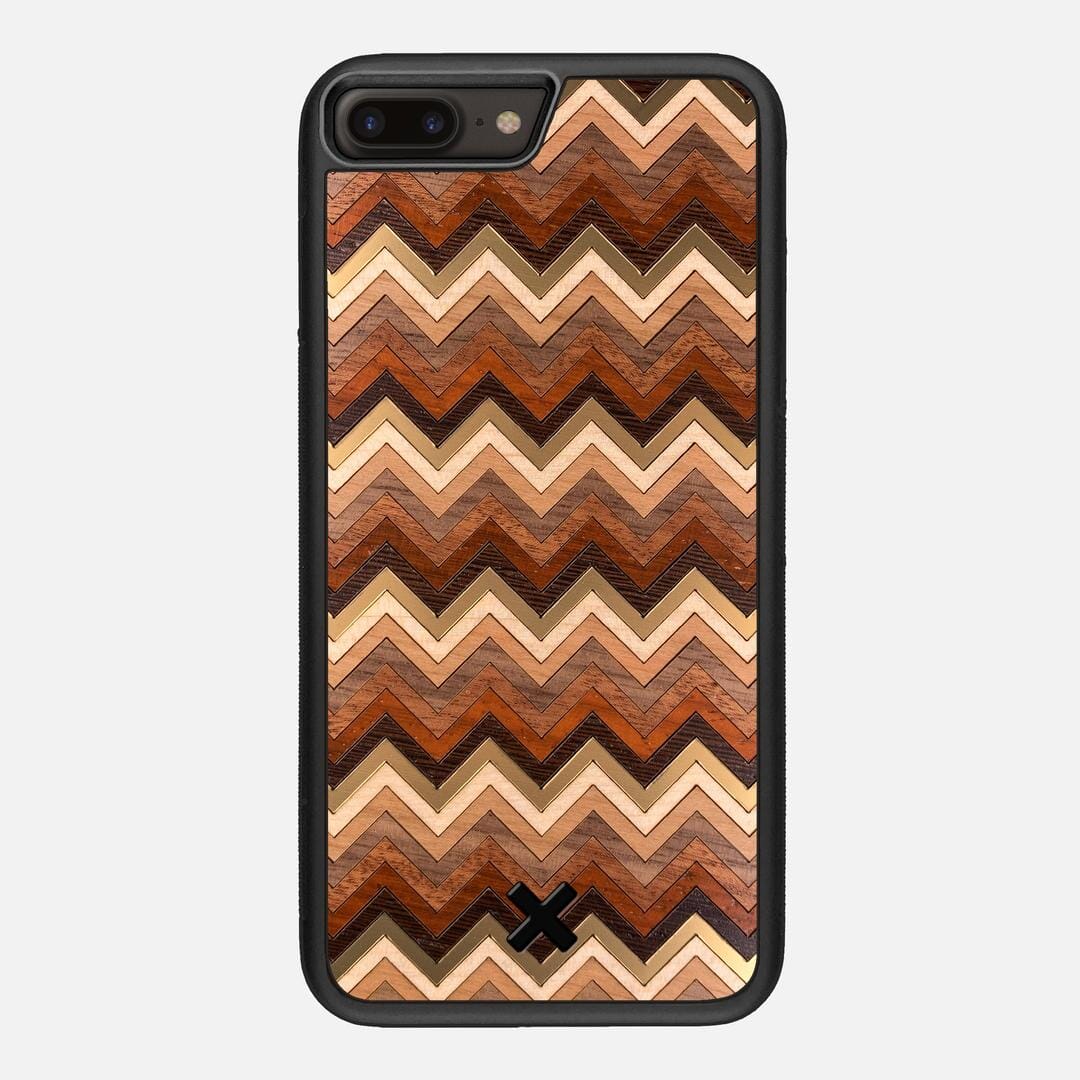 Echo Case for the Apple iPhone 8 Plus featuring a zigzag Gold, Maple, Cherry, Walnut, Sapele, Padauk, and Wenge Wood backer with the Keyway X Mark#Phone Model_iPhone 8 Plus