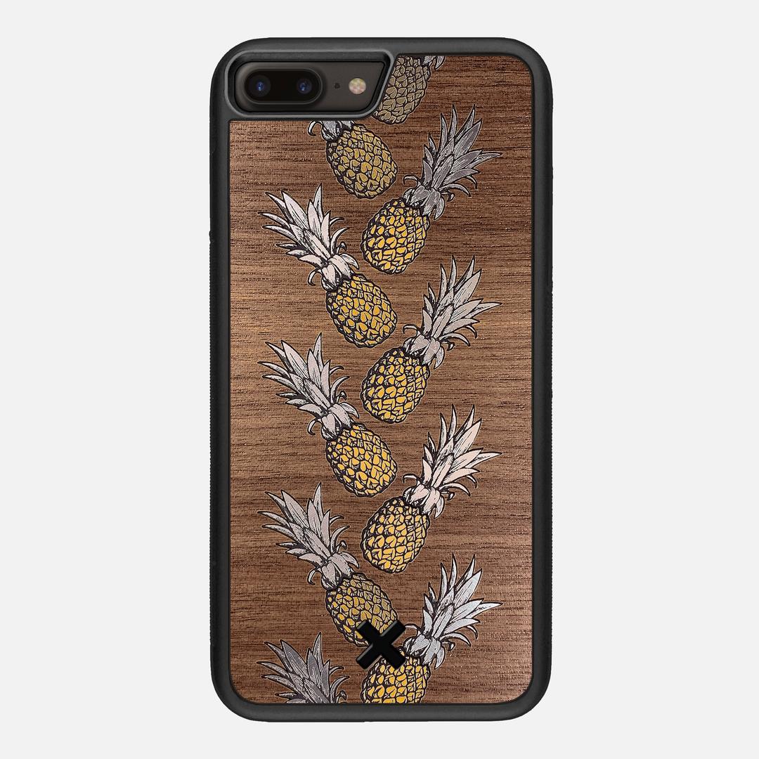 Pineapple Case for the Apple iPhone 8 Plus featuring a repeating gold and silver Pineapple inlay on a Walnut Wood backer with the Keyway X Mark#Phone Model_iPhone 8 Plus