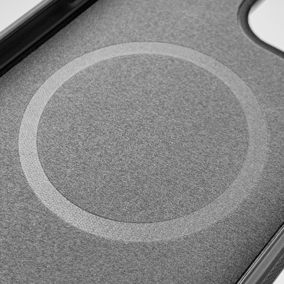 Zoomed in View of the Keyway Designs logo inside of the iPhone 13 Pro MagSafe Case with Microfibre lining