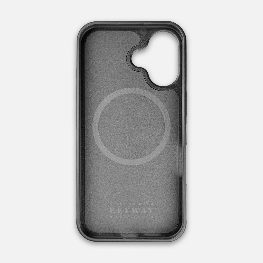 Inside View of the iPhone 16 MagSafe case showing the microfibre lining by Keyway Designs