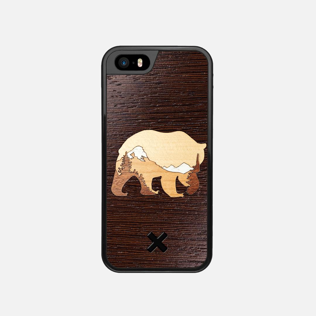 Bear Mountain Case for the Apple iPhone SE (2016) featuring a Wenge, Maple, Cherry, and Sapele Wood backer with the Keyway X Mark#Phone Model_iPhone SE (2016)