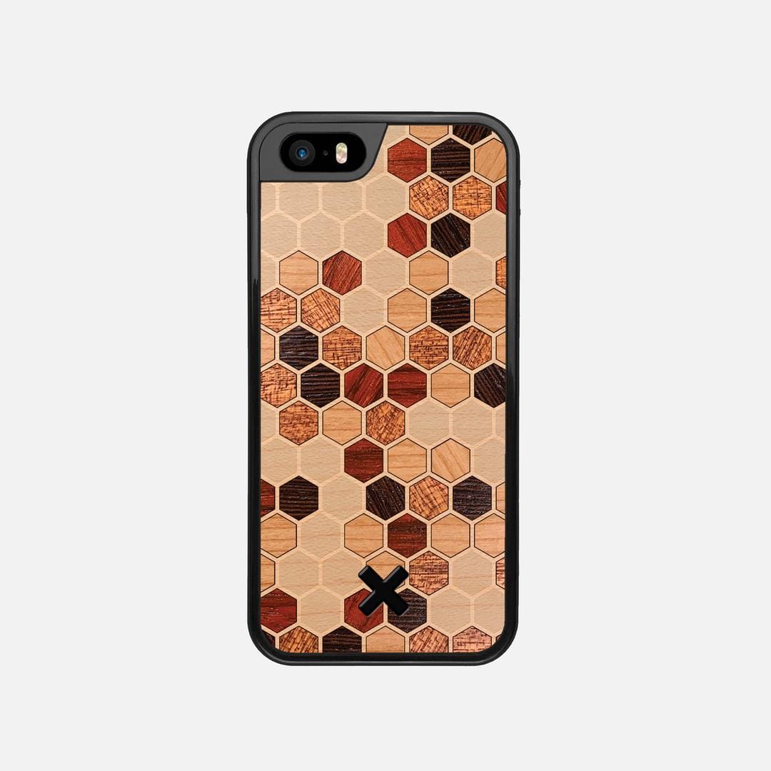 Cellular Case for the Apple iPhone SE (2016) featuring a Maple, Cherry, Sapele, Padauk, and Wenge Wood backer with the Keyway X Mark#Phone Model_iPhone SE (2016)