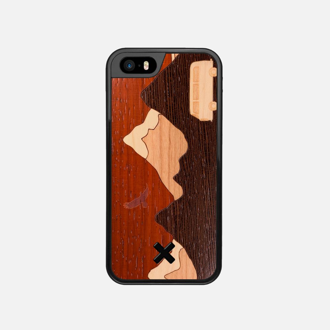 Cross Country Case for the Apple iPhone SE (2016) featuring a Padauk, Maple, Cherry, and Wenge Wood backer with the Keyway X Mark#Phone Model_iPhone SE (2016)