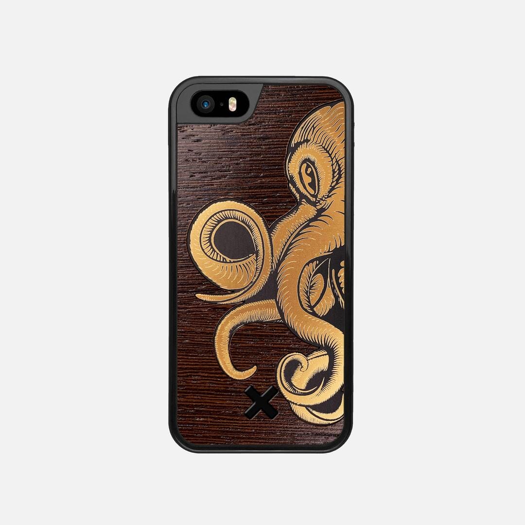 Kraken 2 Case for the Apple iPhone SE (2016) featuring an Engraved Gold and Wenge Wood backer with the Keyway X Mark#Phone Model_iPhone SE (2016)